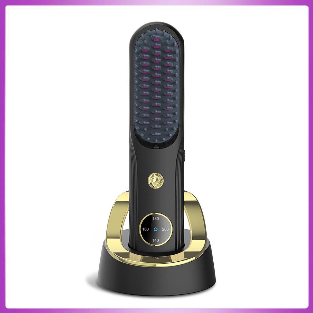 Portable Rechargeable Wireless Straightening Comb with Negative Ion Hair Care, Curl and Straighten Dual-Function Beauty Device