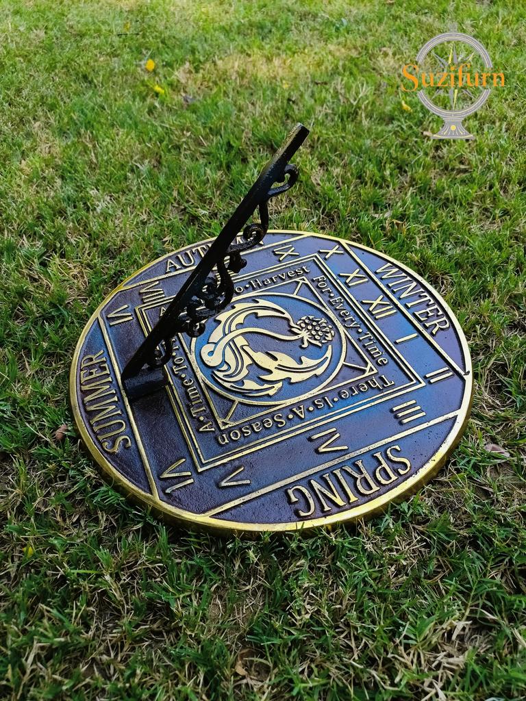 Season Cycle Brass Sundial – Verdigris Finish, 10.5-Inch Garden Timepiece