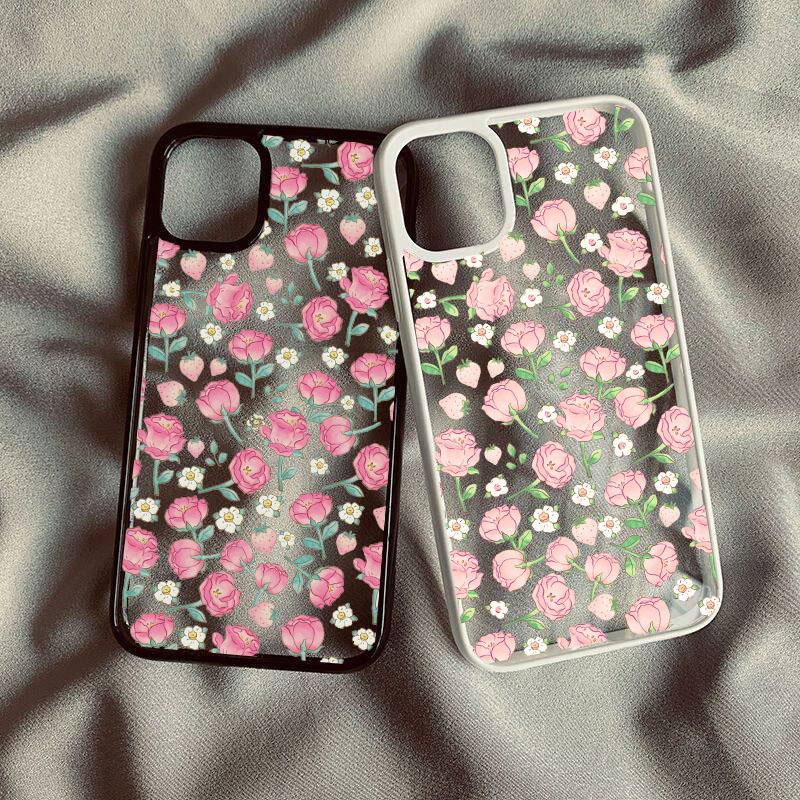 Rose Flower Phone Case For iPhone 14 15 13 12 11 Pro Max X XS XR 7 8Plus INS Korean Cute Pink Poise Rosie Shockproof Hard Cover