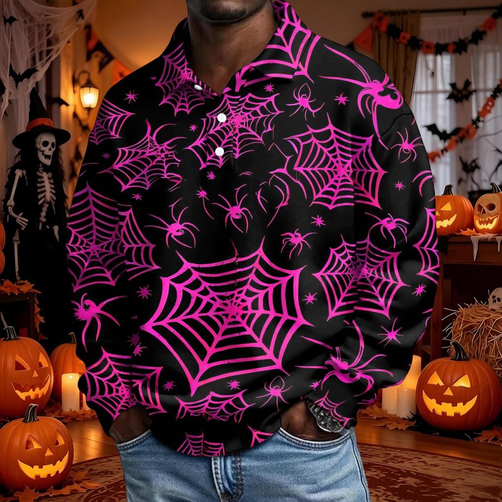 Men's Long Sleeve Loose Fit Casual T-Shirt for Halloween Party or Everyday Wear