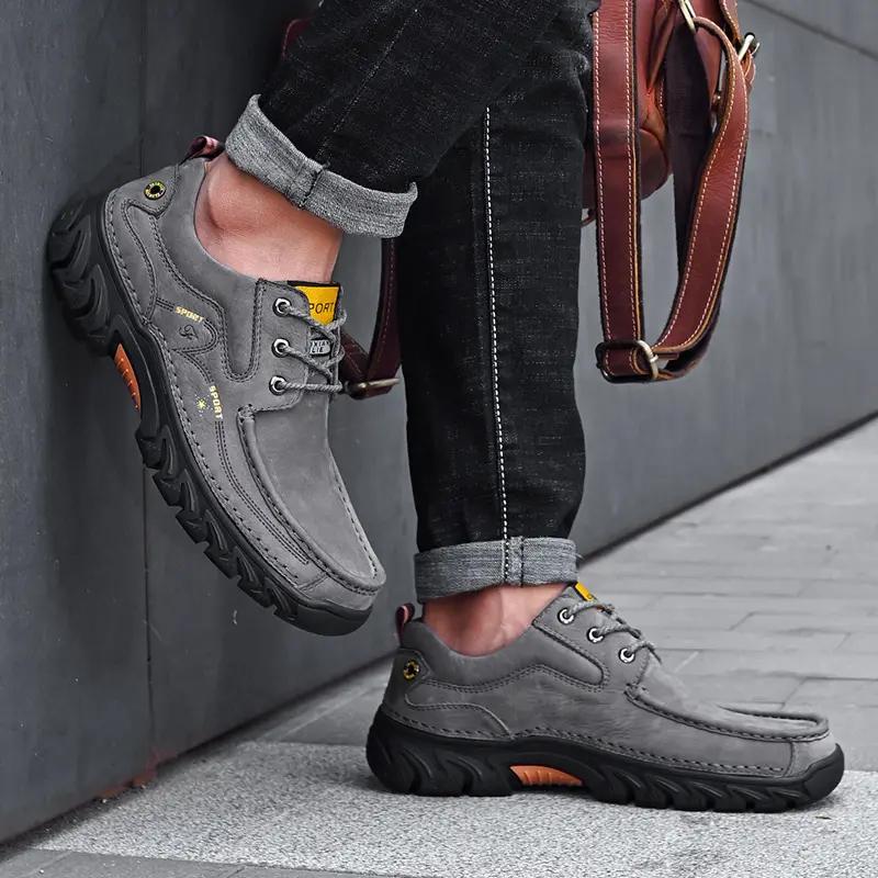 New Mens Shoes Genuine Leather Flats Men Loafers High Quality Outdoor Men Hiking Breathable Male Casual Shoes New Model