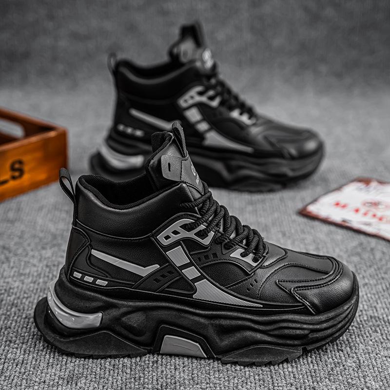 

2025 autumn new thick-soled heightening dad shoes men s high-soled leather sports shoes men s casual little white high-top board shoes 44 чорний колір сірий