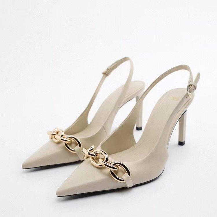 

European and American style pointed high heels 2025 autumn and winter new thin heel chain sandals temperament lady single shoes show long legs 40