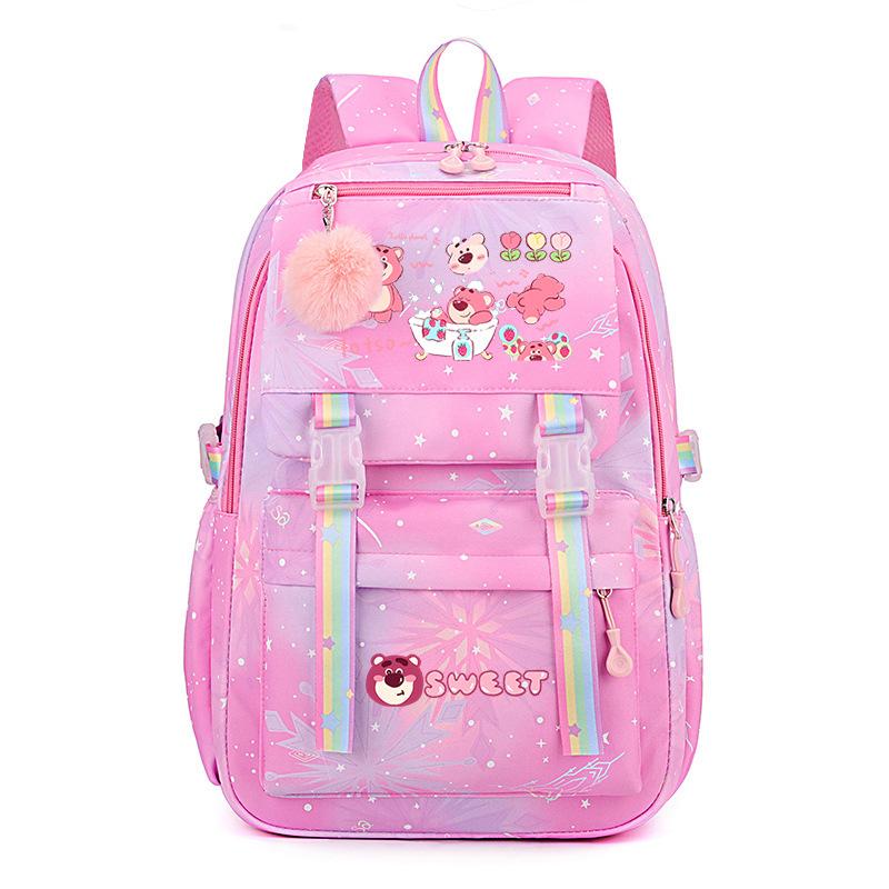 College Style Strawberry Bear Cute Cartoon Print Student Schoolbag Lightweight Ridge Protection Large Capacity