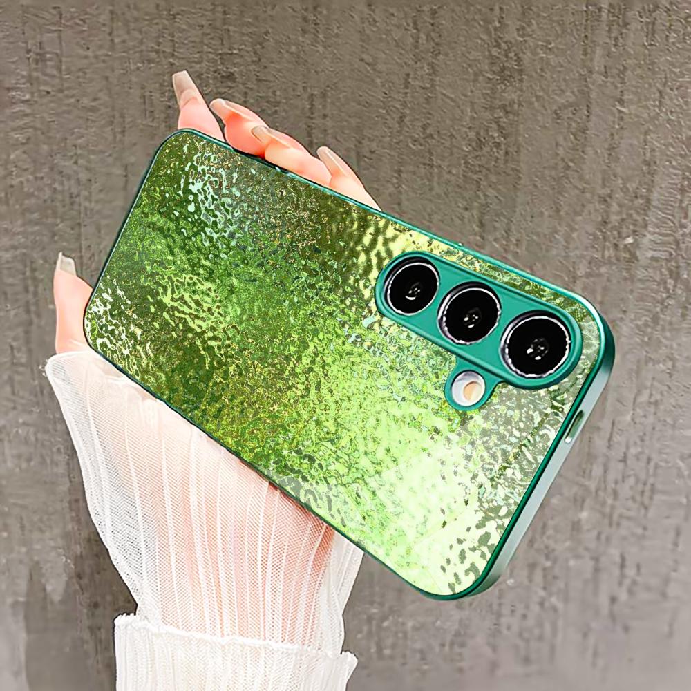 Luxury-lite glass Pattern Glass PhoneCase for Samsung Galaxy S26 S25 S24 S23 S22 FE Ultra Plus Built-in glass green Exquisite