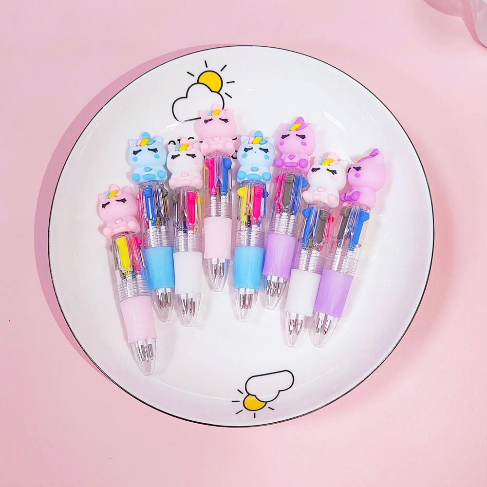 5Pcs/Lot Kawaii Cartoon Unicorn Four Color Ballpoint Pens Cute Ball Point Pens Kids School Stationery Writing Supplies Gift