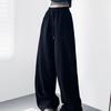 Red High-Waisted Wide-Leg Fleece-Lined Sweatpants for Girls & Women - Drapey Lazy Style Slimming Plus-Size Autumn New Arrival