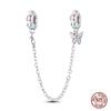 Star Moon Slide Safety Chains Charms 925 Sterling copper Heart Evil eyes Silicone Spacer Beads Fit Original Bracelet DIY Zircon