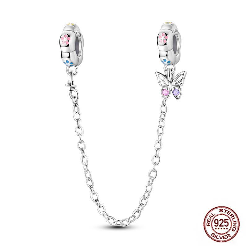 Star Moon Slide Safety Chains Charms 925 Sterling copper Heart Evil eyes Silicone Spacer Beads Fit Original Bracelet DIY Zircon
