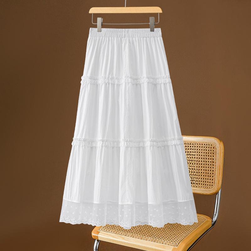 

Белая тюлевая юбка миди для женщин: Весна/Осень 2025 А-силуэт Юбка-торт с кружевной вставкой и драпированным дизайном «зонтик». XL (125-135 jin) белый