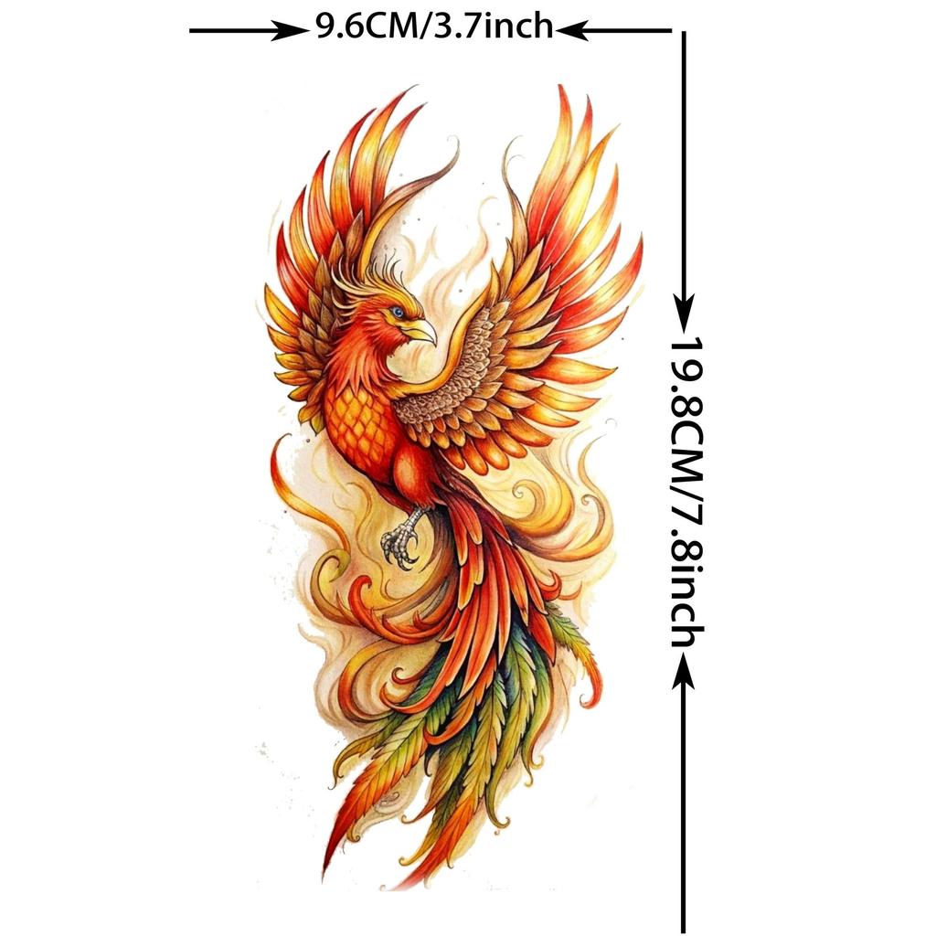 1 Sheet Phoenix Watercolor Temporary Tattoos For Women Girls Fake Covers Up Water Transfer Tattoo Sticker Adults Arm Waist Thigh