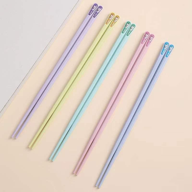 Alloy Household Chopsticks – National Tide Style, Macaron Color, Japanese Fingernail Design, Double Pack for One Person Use.