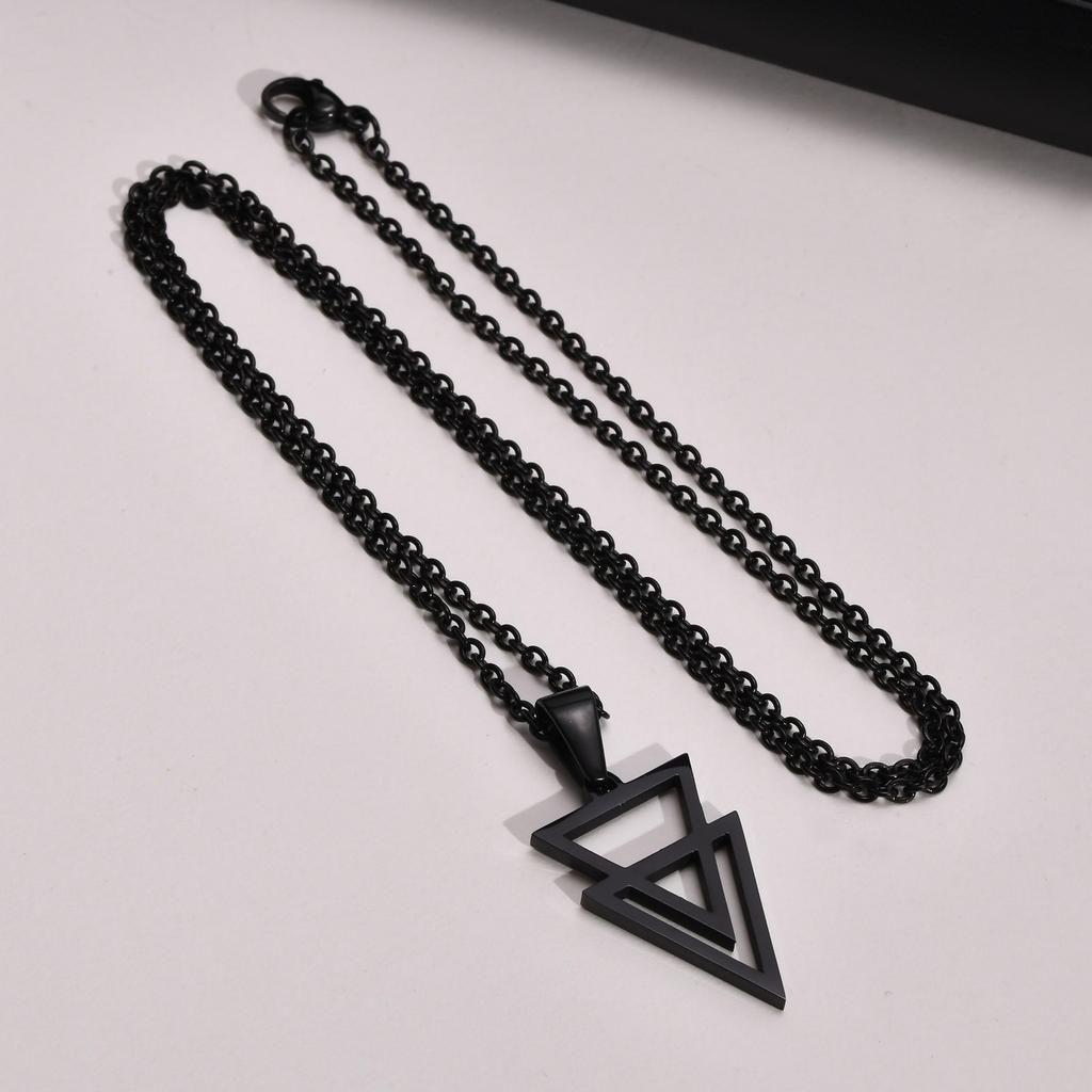 Men's Stainless Steel Hollow Double Triangle Necklaces,Waterproof Metal Geometric Pendant Collar with O Chain