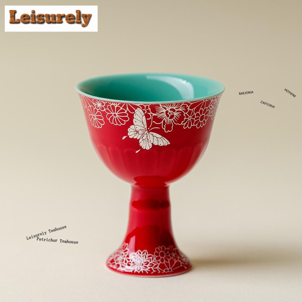 11ml Chinese Red High-feet Teacup Creative Butterfly Tea Bowl Cute Cup Tea-tasting Smelling Cup Jianzhan Master Cup Teaware Gift