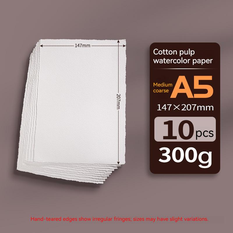 A4/A5/A6 10-20 Sheets Art Watercolor Paper 300 Gsm Thick Textured Cotton Paper Deckled Edge Handmade Paper for Painting Postcard