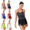 Dámské šaty na latinskoamerické tance Průsvitná síťovina Patchwork Kamínky Volánová třásňová sukně Jednodílné body