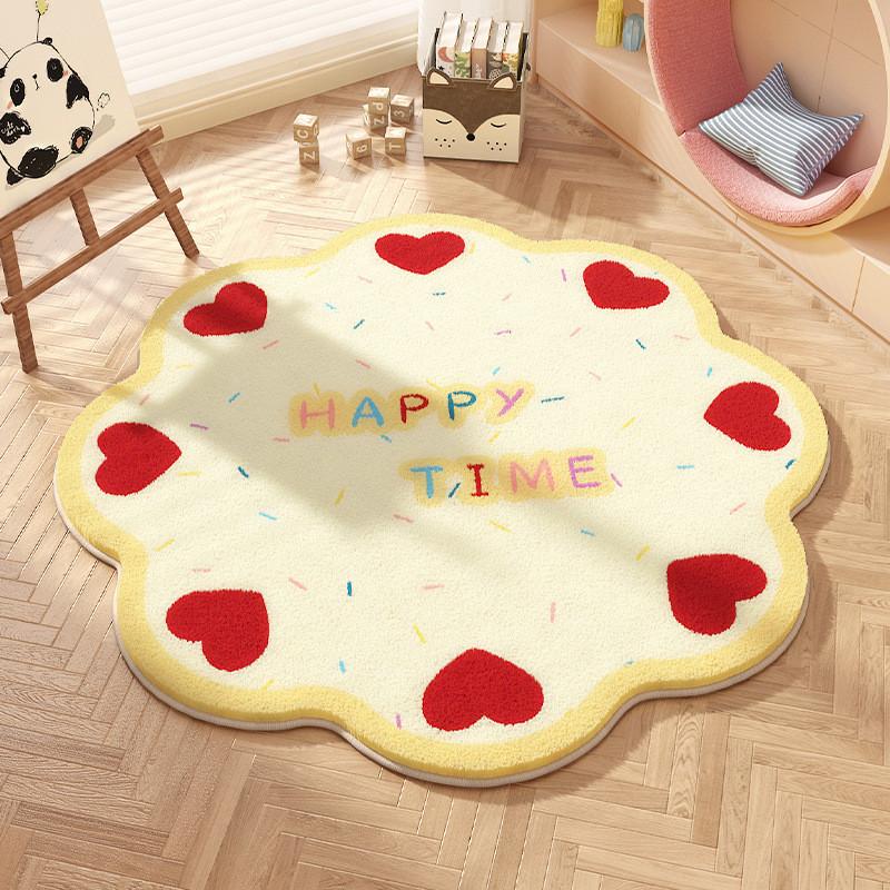 Cartoon Animal Pattern Circular Carpet With Water Wash For Kids Bedroom And Lounge Area