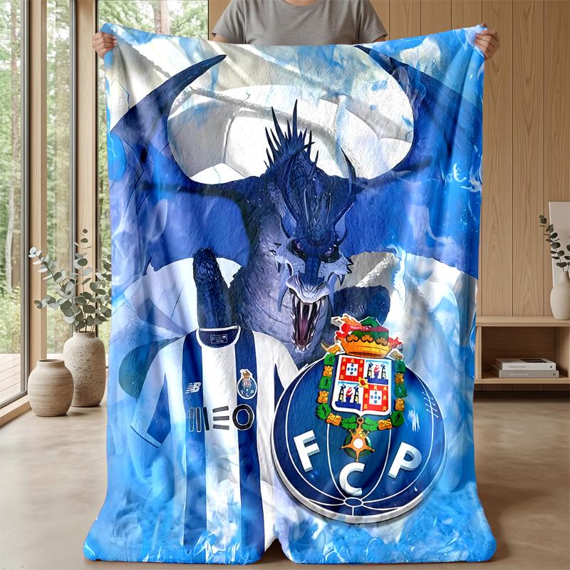 FC Porto Theme Blanket Soft Flannel Blanket Plush Throw Blanket Cozy Sofa Bed Blanket for Home Decor