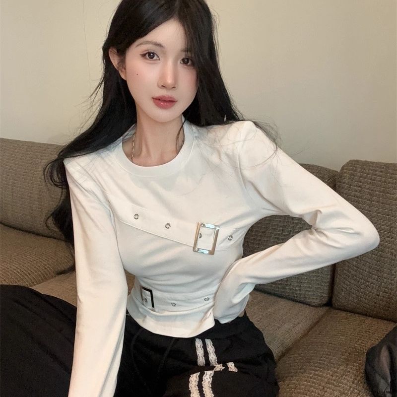 Women's T-shirts Black Long Sleeve Girls Y2K T-shirts Casual Leisure Street Wear