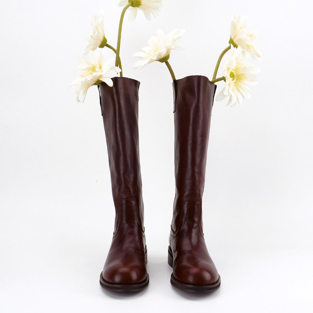3.5CM British Style Fashion Cowhide Knight Boots 2025 Autumn and Winter New Round Head Thick Heel But Knee High Boots