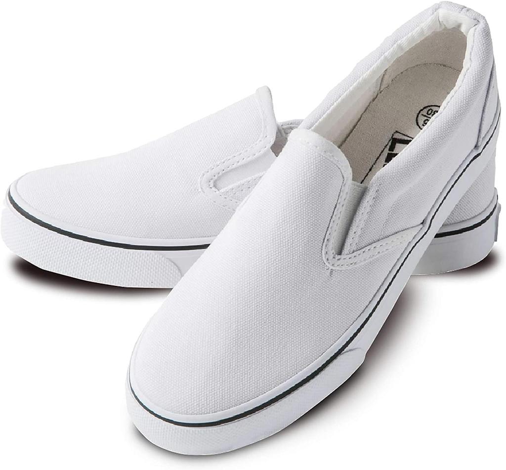 Kaenarie Sneakers for Men and Deck Solid Black and Simple 13 Colors Available 42 Slip-On Women, Shoes, White, Canvas, Casual, Office, Indoor, School,