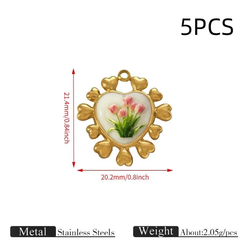 5/8Pcs Vintage Flower Enamel Charm Pendant Stainless Steel Drop Oil Floral Beads For Diy Necklace Bracelet Jewelry Making