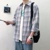 Men's Hong Kong Style Plaid Long-Sleeve Korean Shirt - Trendy Loose-Fit for Spring & Summer, Couple’s Jacket