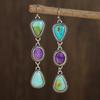 Orecchini Etnici Argento Geometrici con Pietre Blu Verdi Viola Metallo Vintage Intagliato Pendenti per Donne Gioielli