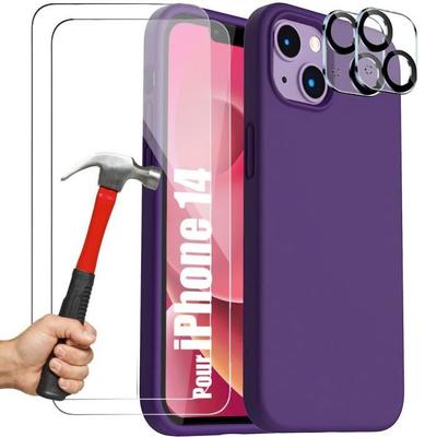 Case for iPhone 14 TPU Dark Purple + 2 Tempered Glasses and 2 Rear Camera Protectors