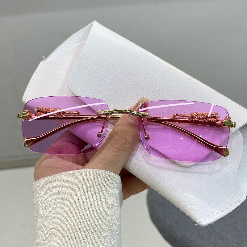Vintage Leopard Head Square Sunglasses Unisex Rimless Sunglasses Marine Piece Glasses