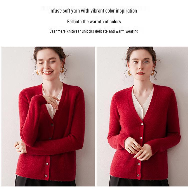 Two-Piece Color Block Women's Cashmere Cardigan: Korean V-Neck Knit Sweater, Stylish Long Sleeve Wool Coat.