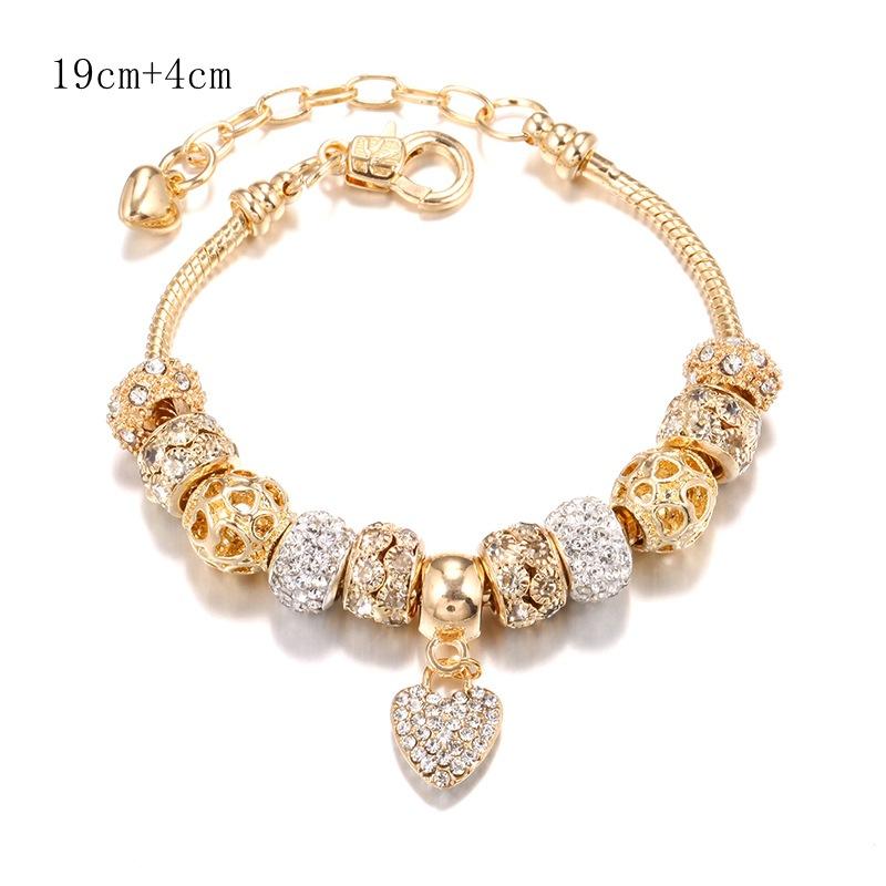 DIY Alloy Large Hole Bead Bracelet Gold Bead String, Popular Bracelet Heart Shaped Pendant Bracelet
