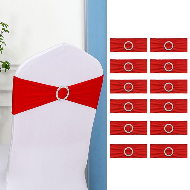 

12 шт. спандекс свадебный бант на стул с круглой пряжкой вечеринка событие El украшение эластичный узел растягивающийся ремень галстук красный