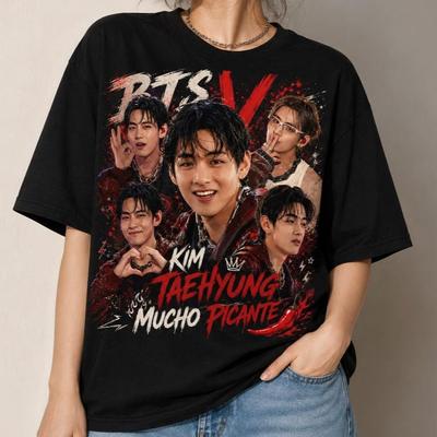 2026 Hot Vintage Bangtan BTS V T-shirt Y2K Gothic Cotton Oversized T-shirt Unisex Casual Loose Short Sleeve Crew Neck Summer Tops