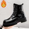 Glossy Martin Boots Men's High-top Zipper Locomotive Boots Velvet Cotton Autumn and Winter Men's Boots Thick-soled Heightening Tooling Leather Boots