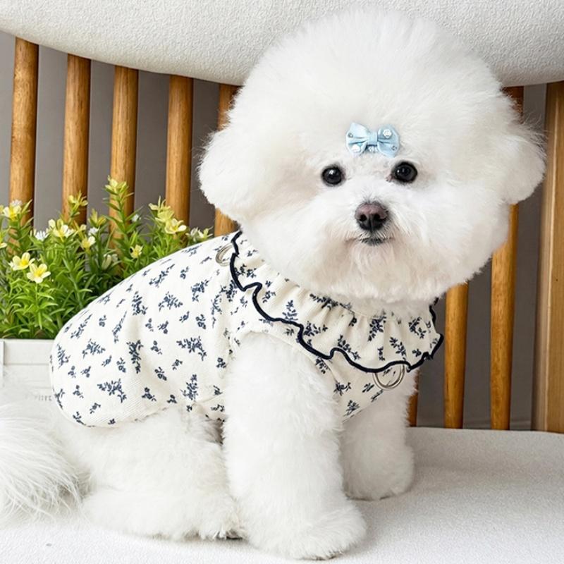 Floral Dog Dress Ruffle Cute Soft Dog Clothes Pet Top Fashion Puppy Tutu Skirt Lace Cat Vest Summer Pet Pullovers Poodle Costume