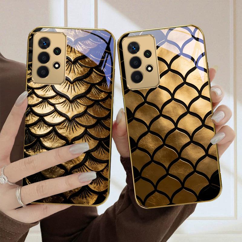 Golden scale texture For Samsung A36 A35 A34 A33 A32 A31 A26 A25 A23 A22 A21s A73 A72 A71 A42 A56 A13 16 Golden glass phone case