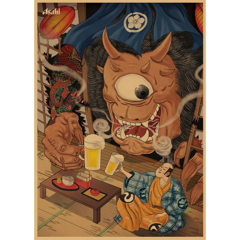

Retro Japanese Beer and Sushi Restaurant Wall Art - Free Shipping Yellow Kraft Paper (No Glue) 30X42 cm