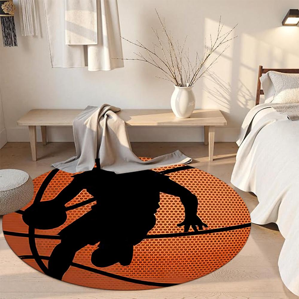 Basketball Runde Bodenmatte Design für Balkon Spielzimmer Wohnheim Eingangsbereich Rutschfeste Runde Teppich Anime Büro Dekoration