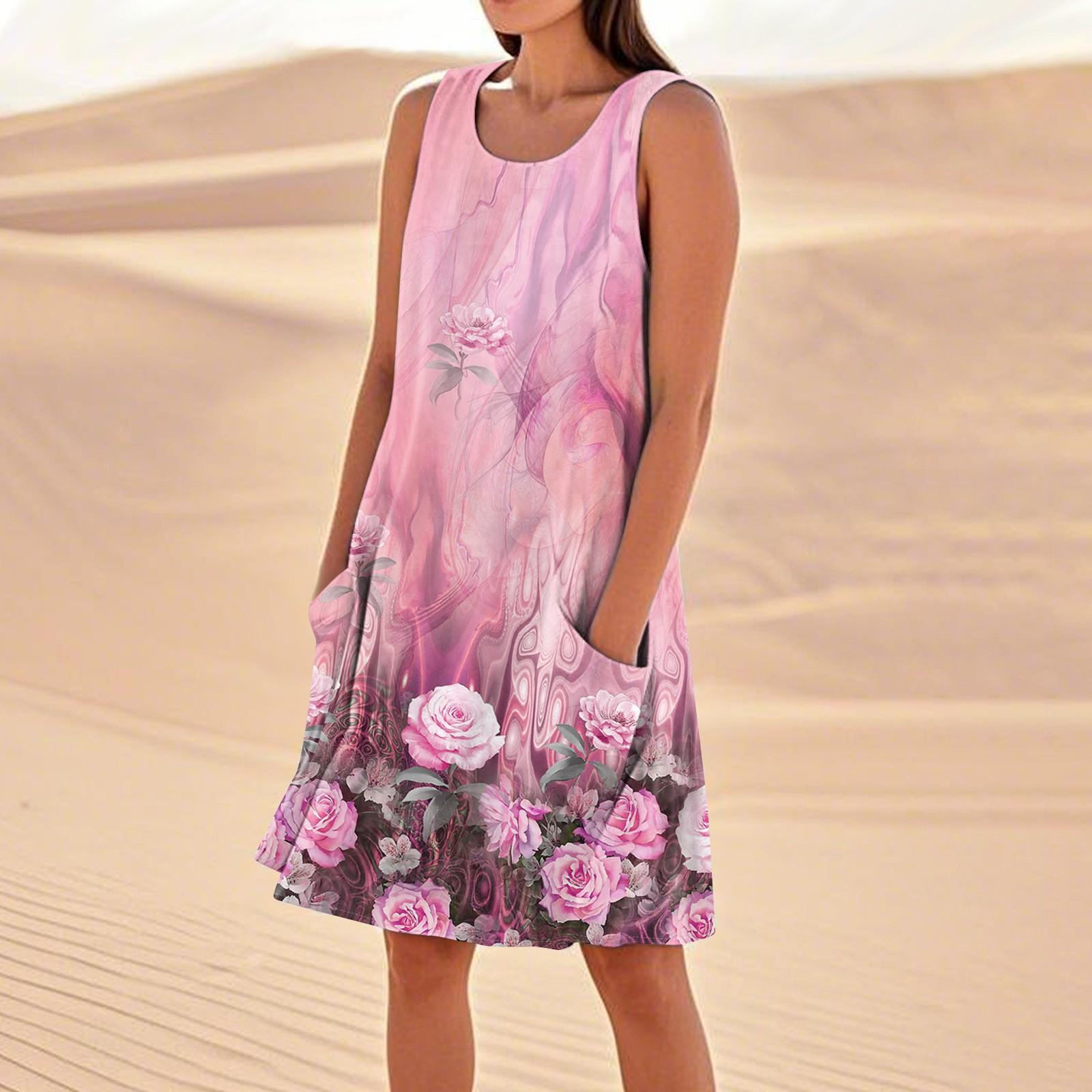 

Летние платья для женщин, свободные пляжные повседневные сарафаны без рукавов с карманами, платье-майка L