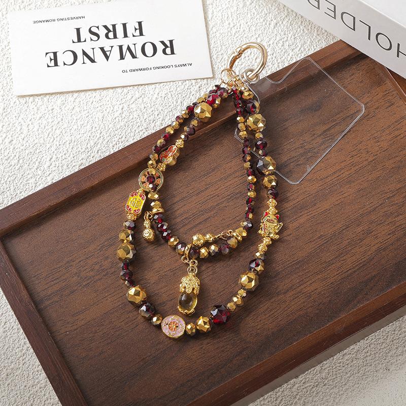 Lucky Cat Beaded Mobile Phone Chain Lanyard Lanyard Hulu Fu Short Pendant Wrist Lanyard Short Portable Lanyard Female