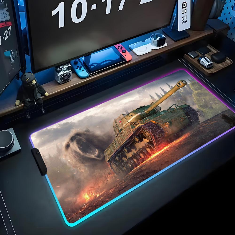 World of tanks Tappetino per Mouse RGB Tappetino per Mouse da Gioco Grande Tappetino LED Tappetino per Scrivania PC Tappetino per Mouse Luminoso Tappetini Grandi per Tastiera Tappeto da Tavolo Con