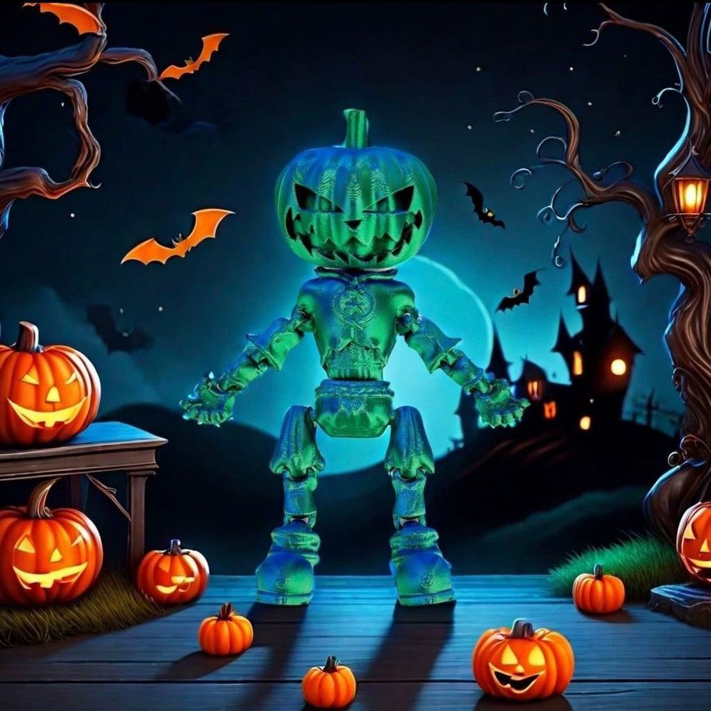 Nová halloweenská ozdoba lebky dýně 3D tisk kloubově pohyblivá svítící ozdoba model ozdoby