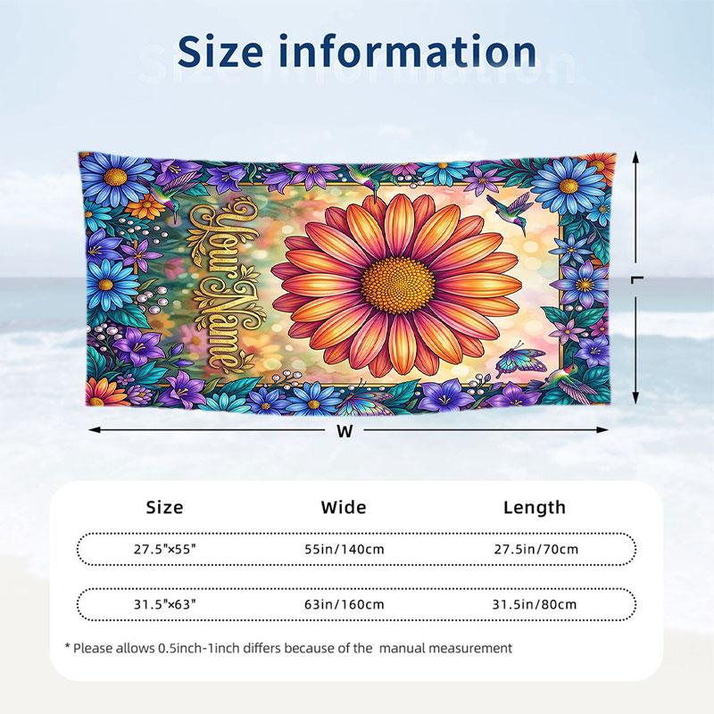 Floral Fantasy Garden 8 Theme Quick Dry Beach Towel Custom Name Text Print Large Sand Resistant Towel Beach Vacation