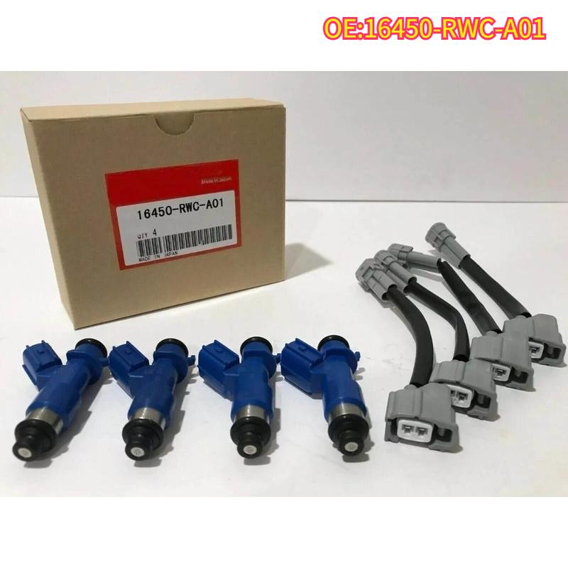 High quality New For 1/4pcs 16450-RWC-A01 Honda Acura 07-12 Civic Integra RSX K20 K24 B16 B18 410Cc RDX Fuel Injector