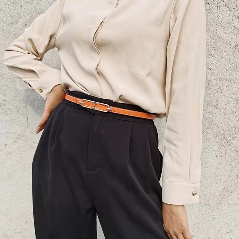 Gold Metal Buckle Double-side Wear Belt For Women Lady Thin PU Leather Adjustable Waist Belts Pants Dress Coat Waistband Straps