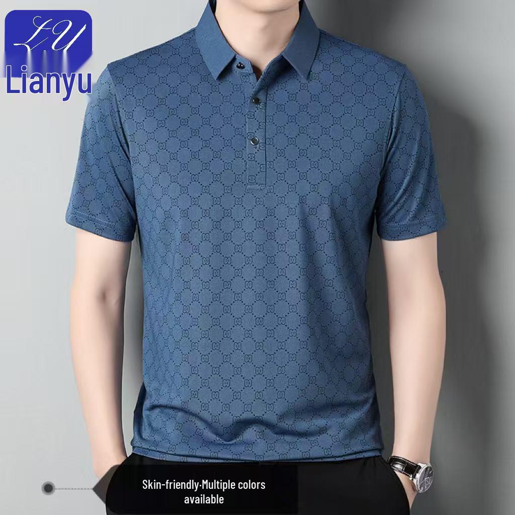 Men's Summer Ice Silk Polo: Loose Fit, Turn-Down Collar, Solid Color, Short Sleeve - New Trend for Middle-Aged