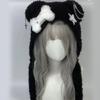 Warm Black Bear Hat with Ear Wing Furry Caps Cartoon Ear Hat Solid Color Winter Plush Hat for Casual Wear