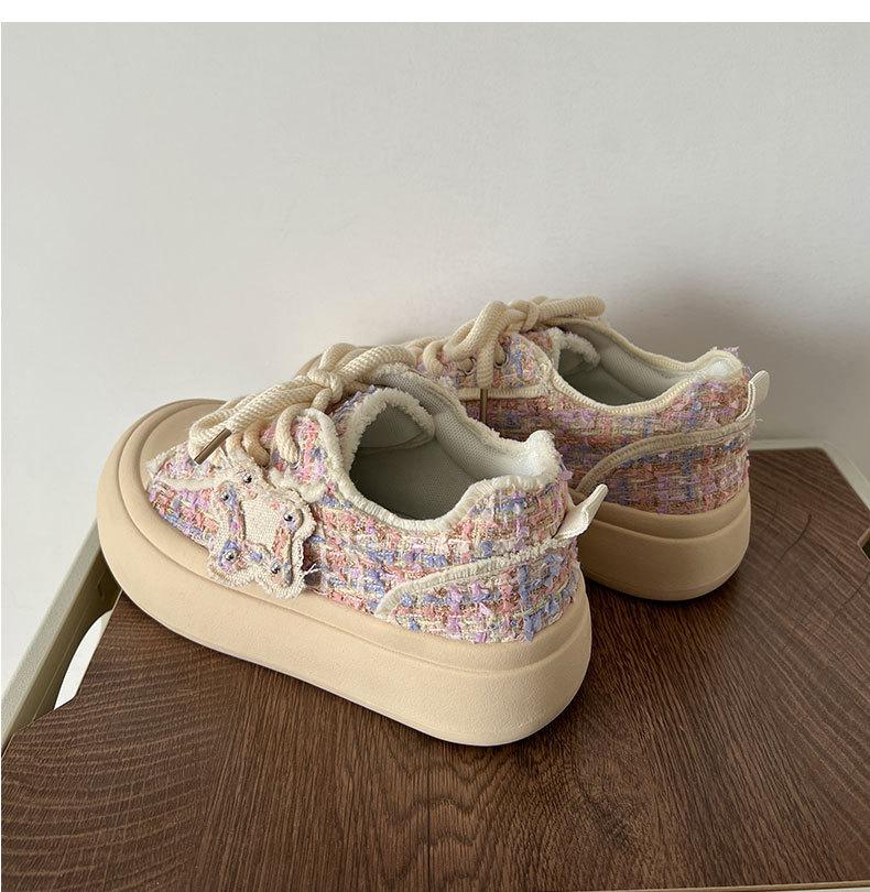 Thick-soled casual small fragrant style versatile thick-soled little white shoes women's 2025 new autumn and winter canvas shoes popular low-top board