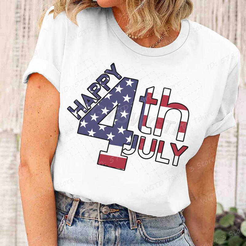 Happy 4th Of July T-Shirts Unabhängigkeitstag T-Shirts Sommer T-Shirt Lässige Kurzarm-T-Shirts Rundhals-Oberteile Damenbekleidung